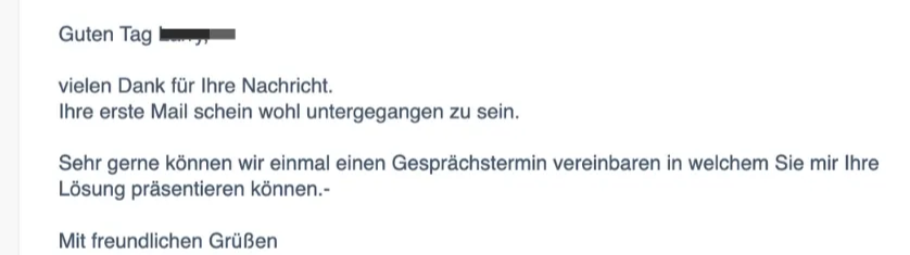 Reply in German offering to schedule a call